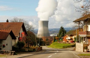 Steam emerges from a cooling tower of the nuclear power plant Leibstadt near Leibstadt