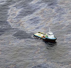 An aerial view is seen of oil that seeped off the coast of Rio de Janeiro, caused by a well drilled by Chevron at Frade, on the water in Campos Basin in Rio de Janeiro state